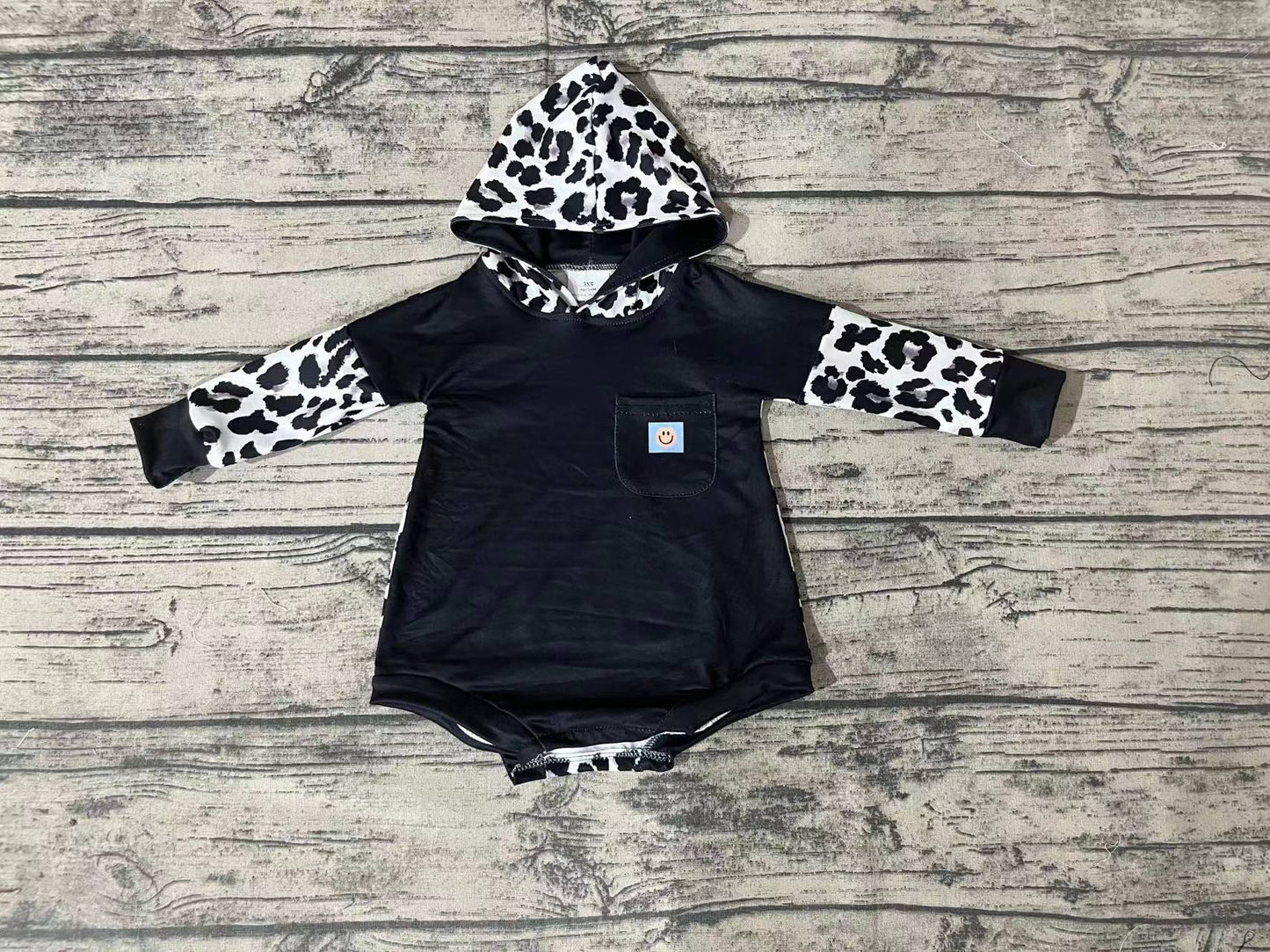 Baby Kids Cow Print Smile Pocket Long Sleeve Rompers