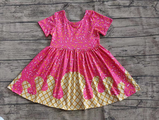 Preorder moq 5 Baby Girls Pink Ice Cream Drips Knee Length Dresses