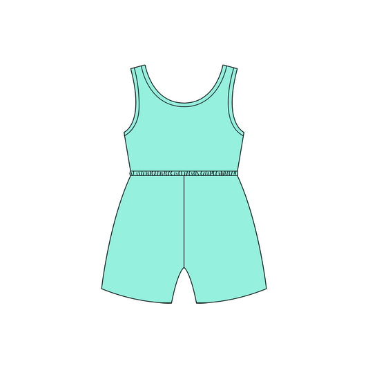 Preorder (moq 5)Baby Girls Turquoise Cotton Shorts Summer Jumpsuits
