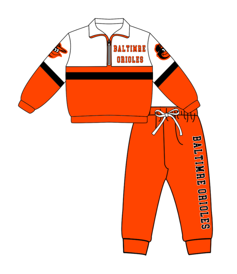 Preorder (moq 5)Baby Boys Baltimer Orioles Zipper Pullover Jogger Pants Team Clothes Set