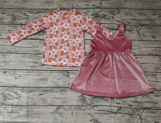 Baby Girls Flowers Shirt Velvet Dresses Clothes Sets