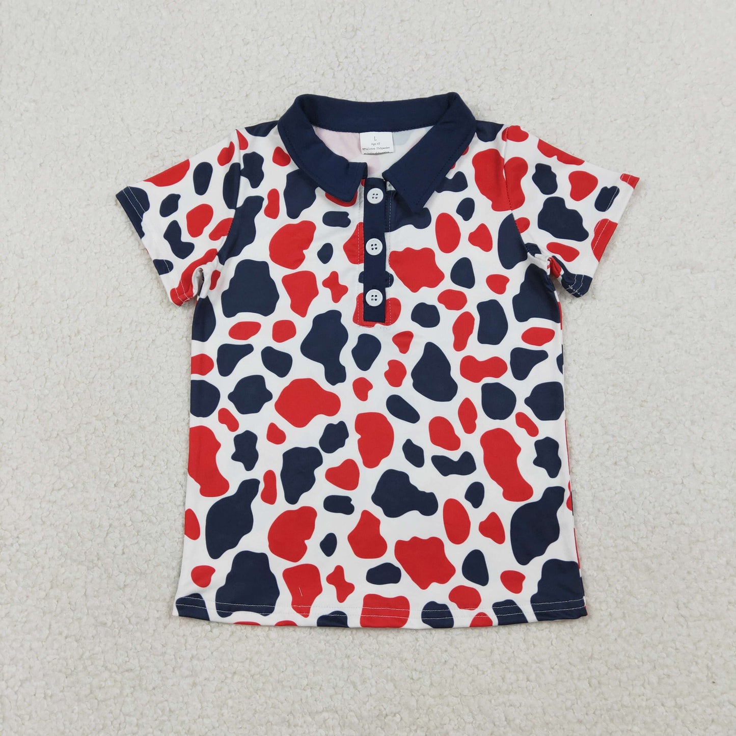 Baby Boys Red Blue Cow Print 4th of July Button Polo Shirts Top