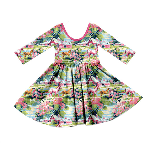 Baby Girls Western Horse Colorful Knee Length Dresses preorder(MOQ 5)