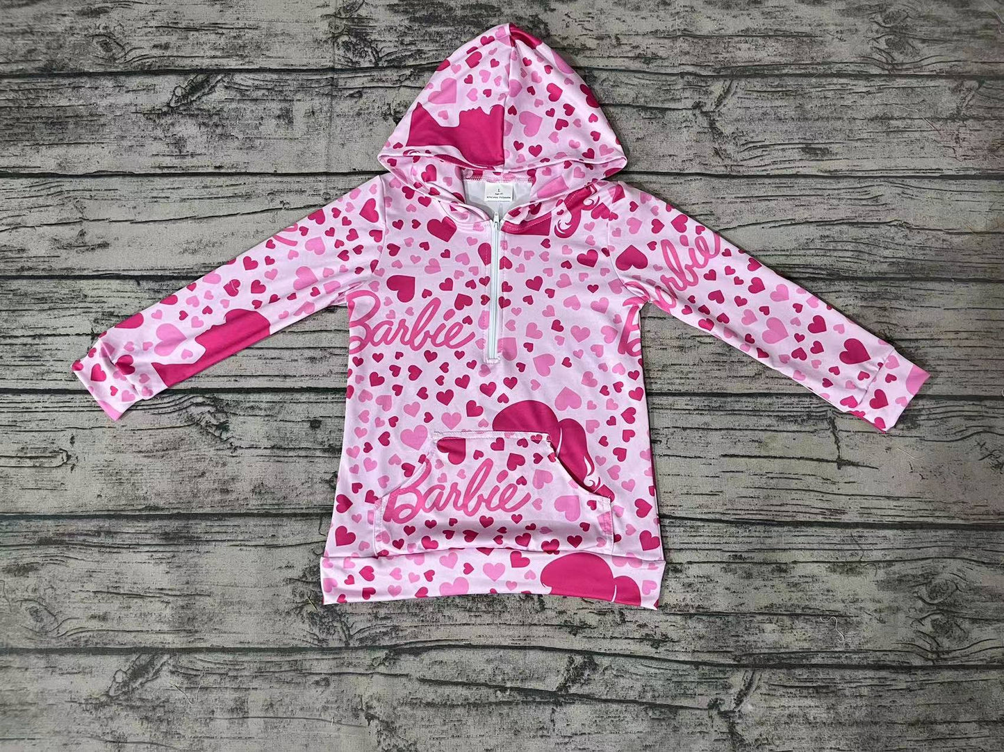 Baby Girls Pink Doll Hoodie Zip Tops