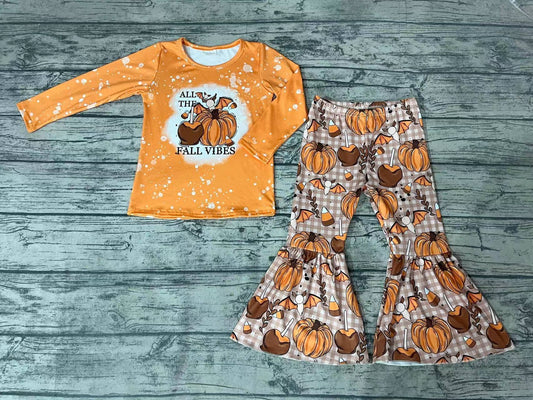 Baby Girls Thanksgiving Pumpkin Bell Pants Clothes Sets