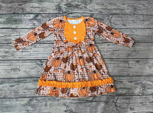 Baby Girls Pumpkin Fall Knee Length Ruffle Dresses