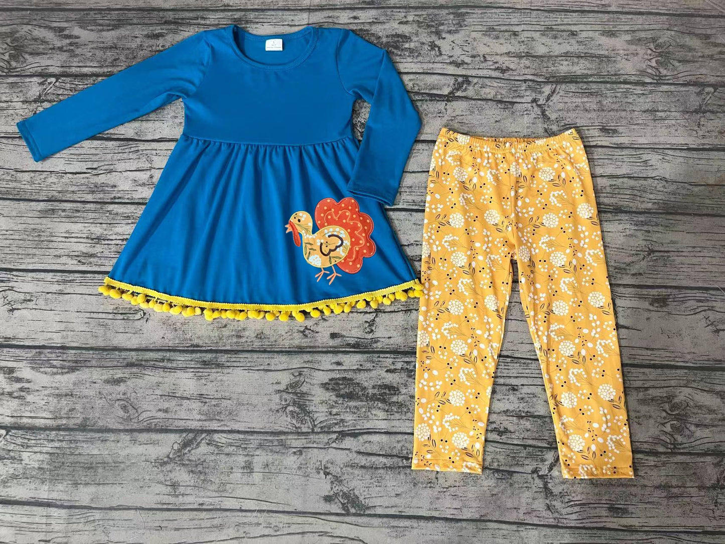 Baby Girls Thanksgiving Turkey Flowers Tunic Top Pants Clothes Sets