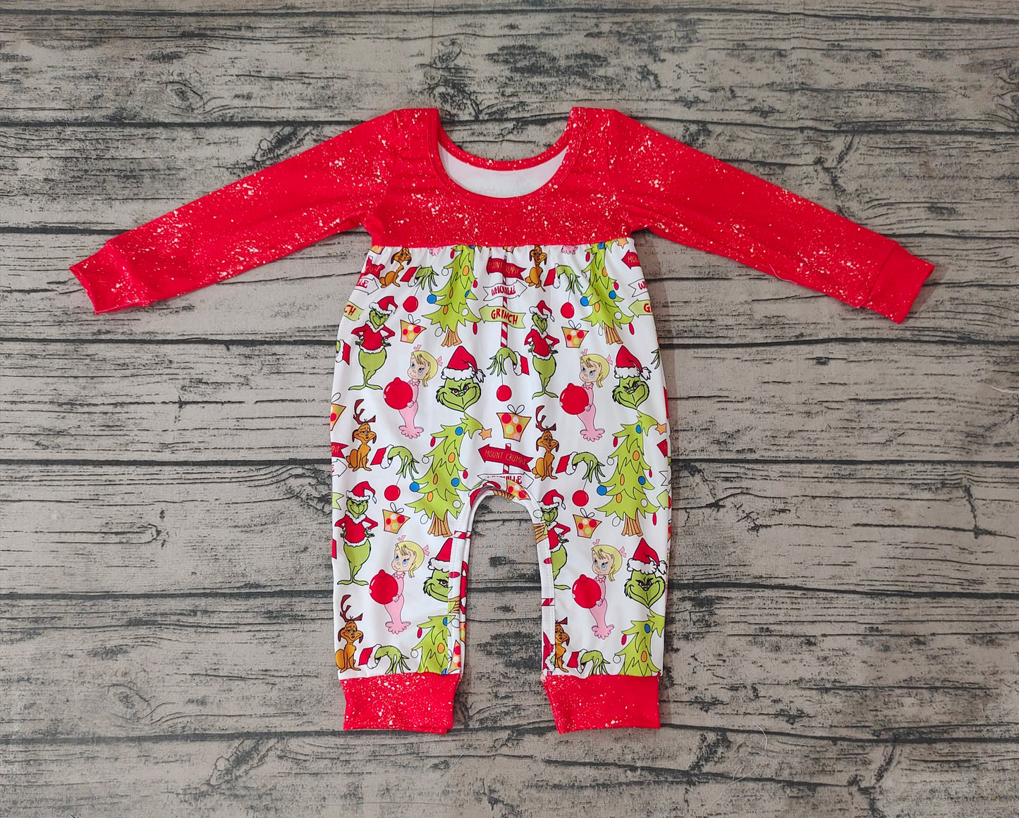 Baby Girls Red Christmas Frog Long Sleeve Jumpsuits Rompers