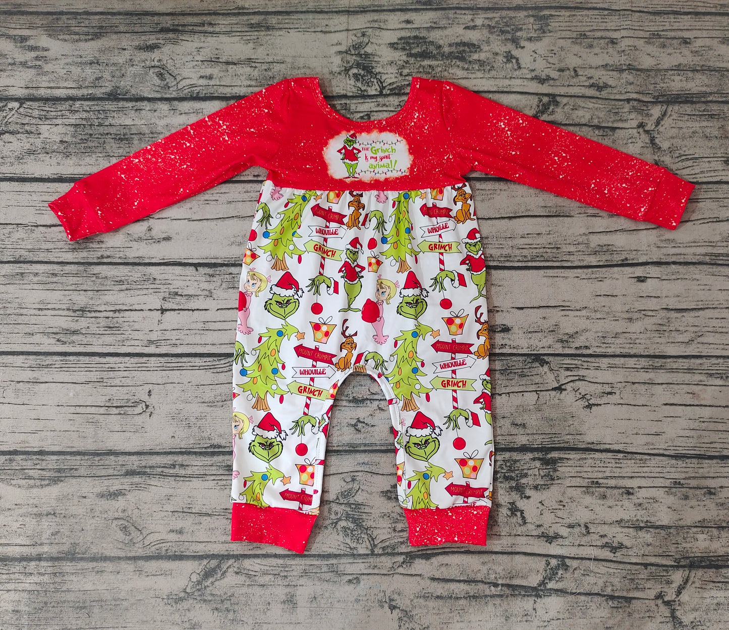 Baby Girls Red Christmas Frog Long Sleeve Jumpsuits Rompers