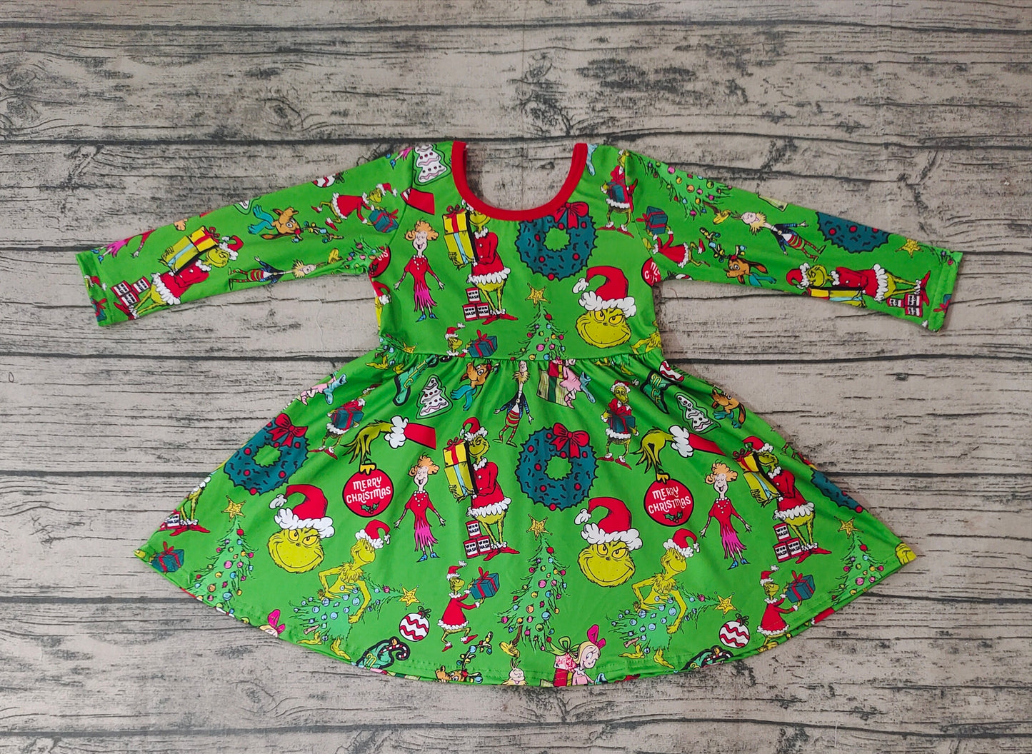 Baby Girls Christmas Green Face Knee Length Ruffle Dresses