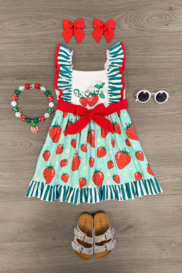 Baby Girls Strawberry Belt Flutter Sleeve Knee Length Dresses preorder(moq 5)