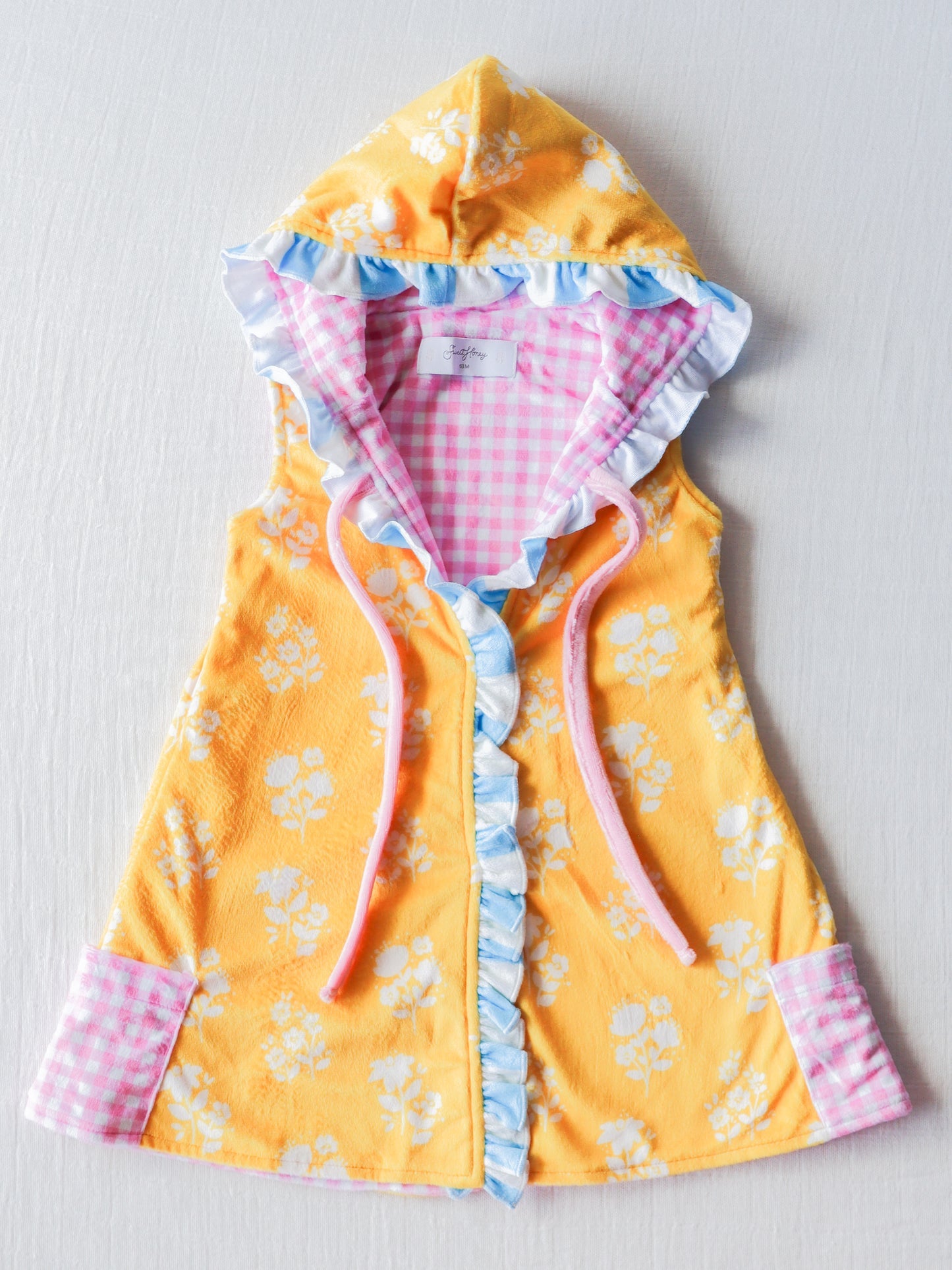 Baby Girls milk silk one layer Yellow Flowers Hooded Swim Cover up Preorder (moq 5)