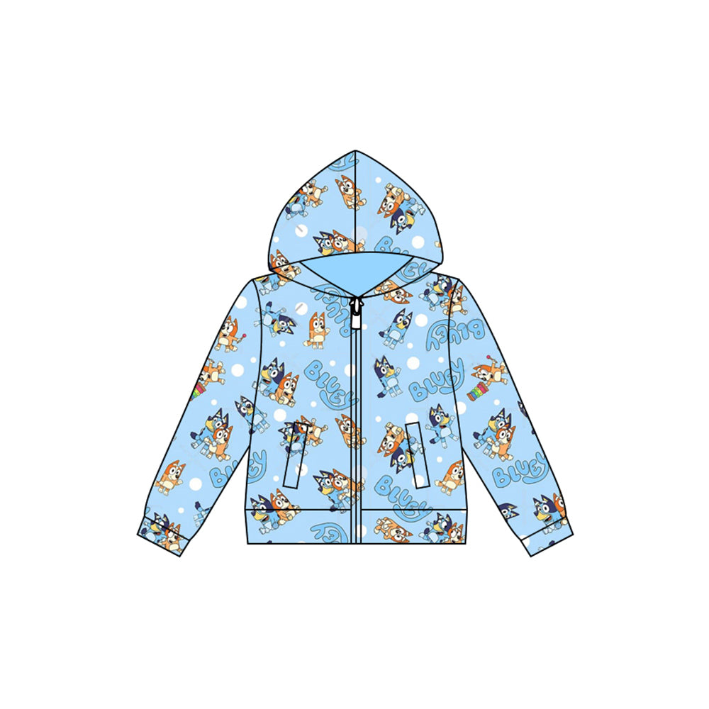 Preorder (moq 5)Baby Boys Blue Cartoon Dogs Hooded Zip Tops Jackets