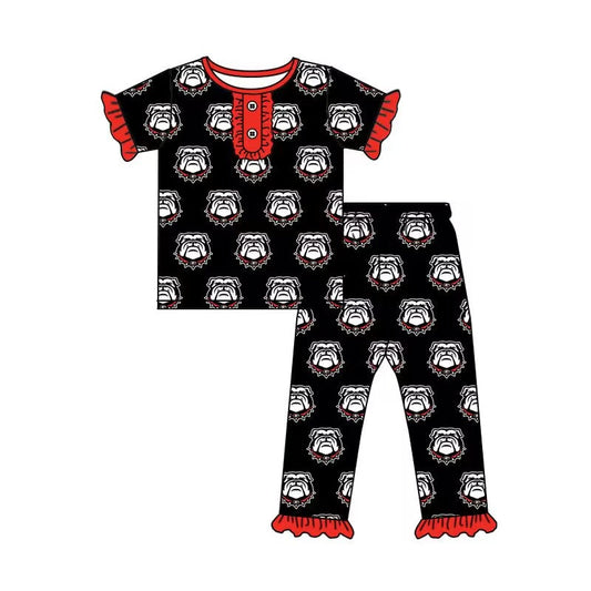 Baby Girls Bulldogs Shirt Ruffle Pants Pajamas Clothes Sets Preorder(moq 5)