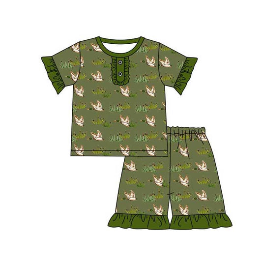 Baby Girls Olive Mallard Ducks Shirts Top Ruffle Shorts Pajamas Sets preorder(MOQ 5)