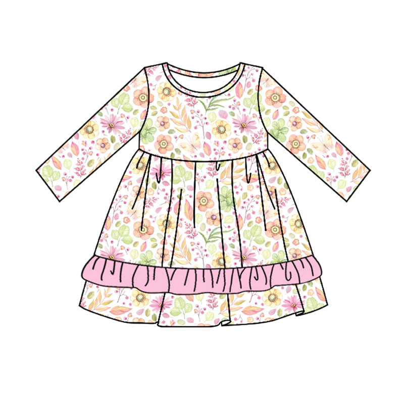 Baby Girls Pink Flowers Knee Length Dresses preorder(MOQ 5)