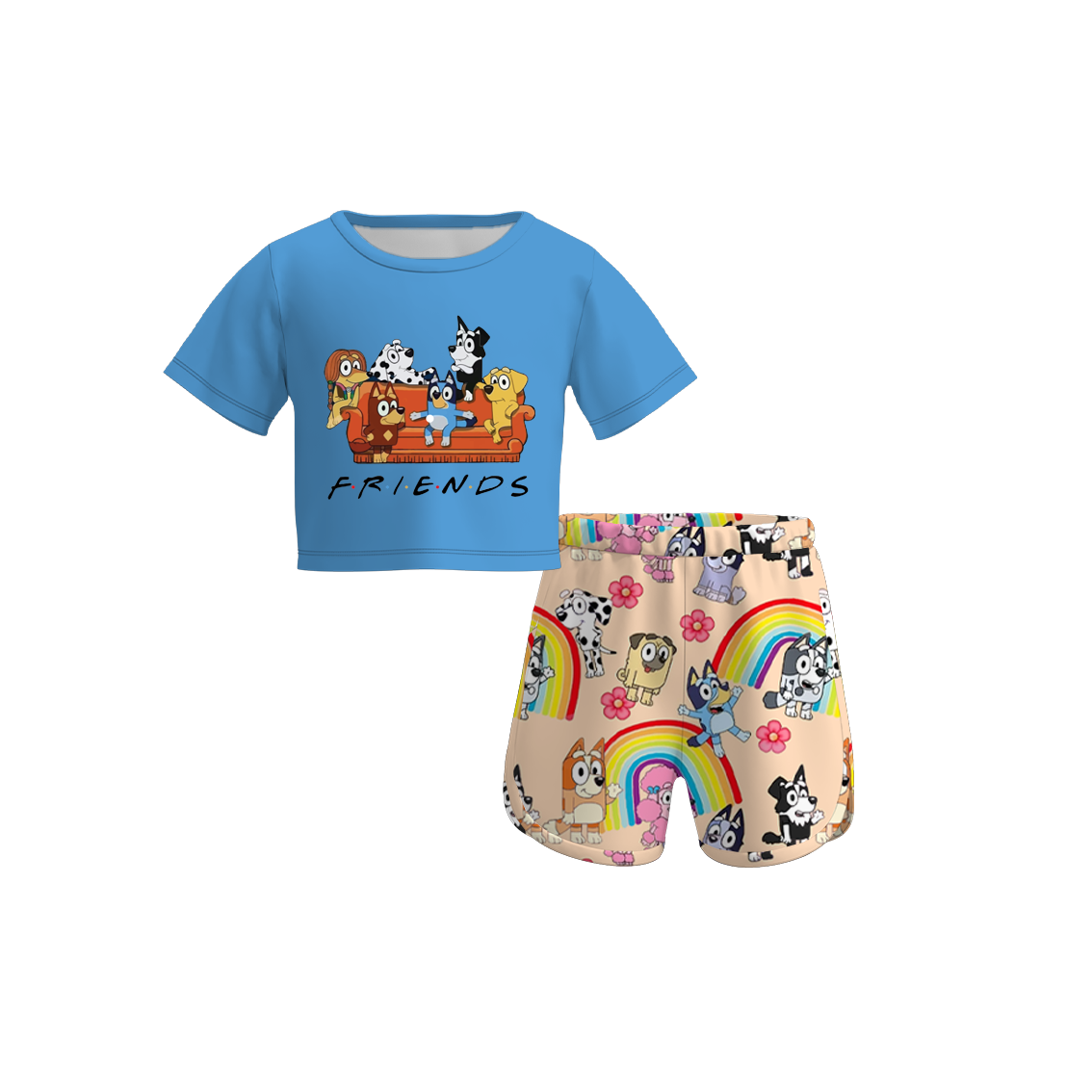 Baby Girls Dog Short Sleeve Top Rainbow Shorts Clothes Sets preorder (moq 5)