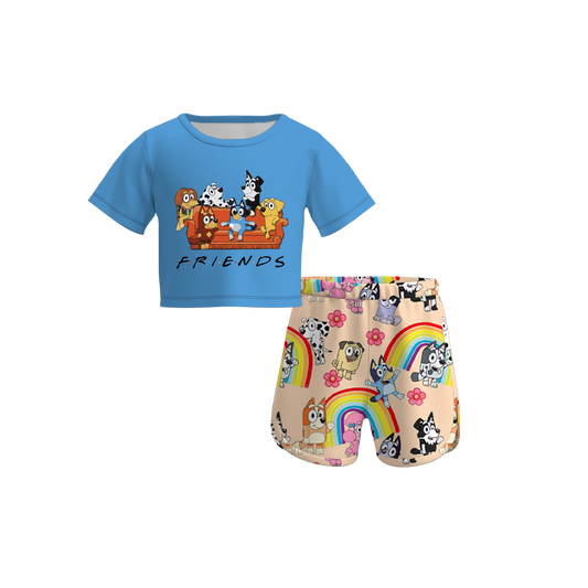 Baby Girls Dog Short Sleeve Top Rainbow Shorts Clothes Sets preorder (moq 5)