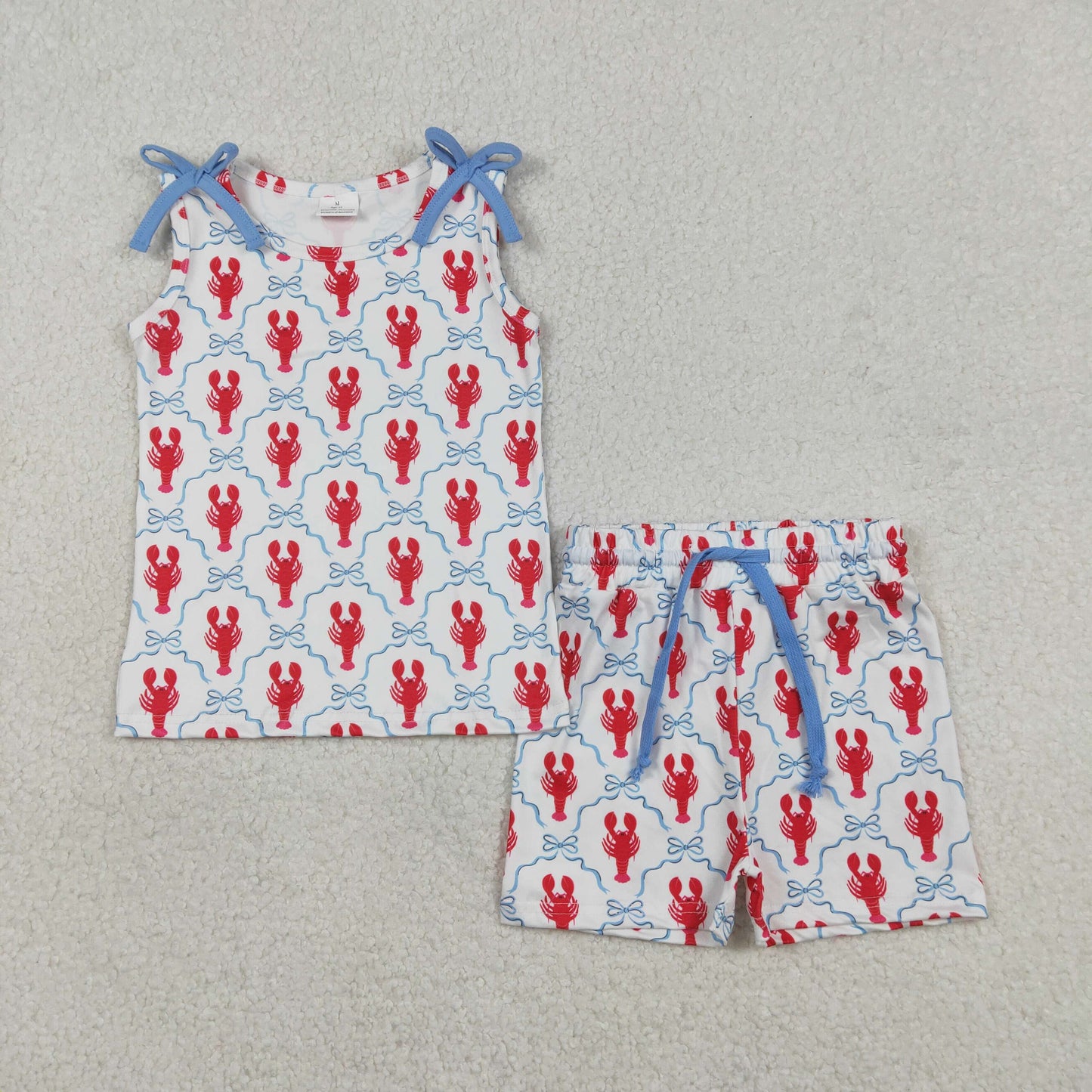 Baby Girls Sleeveless Bows Crayfishes Checked Top Shorts Clothes Sets