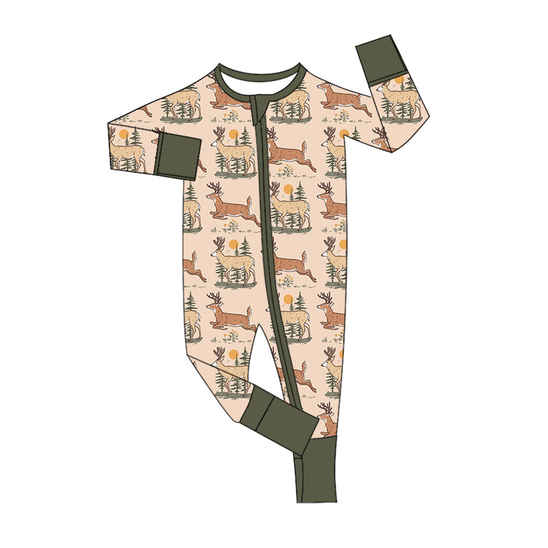 Baby Infant Boys Reindeer Forest Zip Rompers preorder(moq 5)