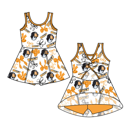 Preorder (moq 5)Baby Girls Tennessee Vols Bows Team Shorts Knee Length Dresses