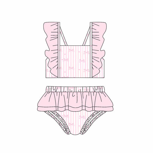 Preorder (moq 5)Baby Girls Pink Bows 2pcs Top Bummie Swimsuits