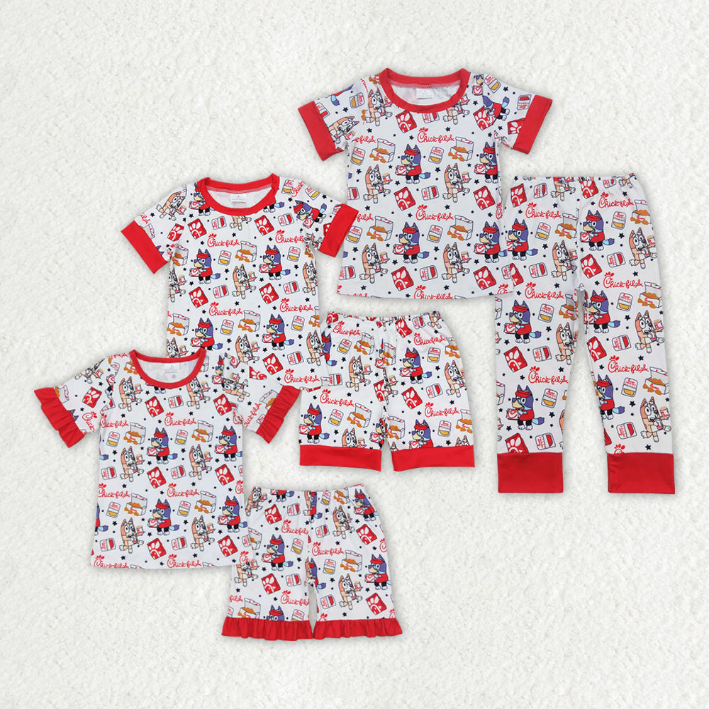 Baby Girls Boys Red Dogs Fries Chips Summer Sibling Pajamas Clothes Set