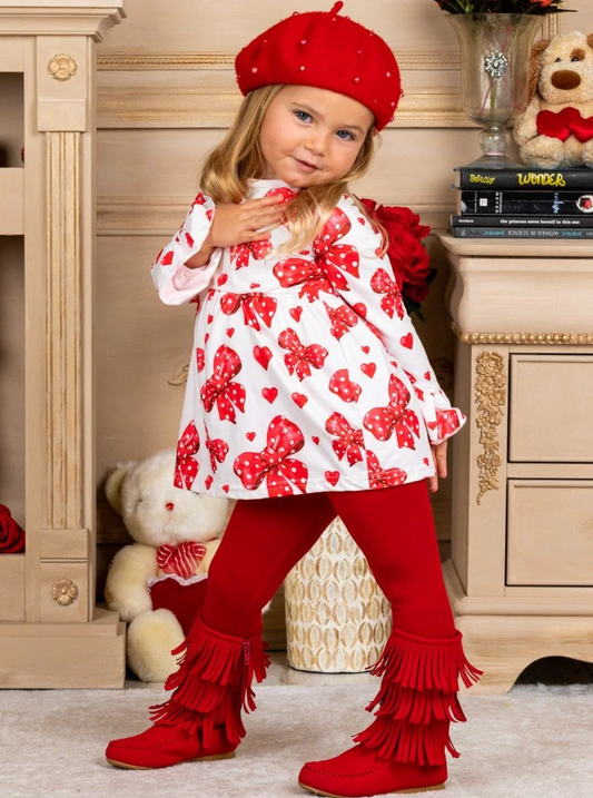 Baby Girls Valentines Bows Hearts Tunic Top Legging Clothes Sets preorder(MOQ 5)