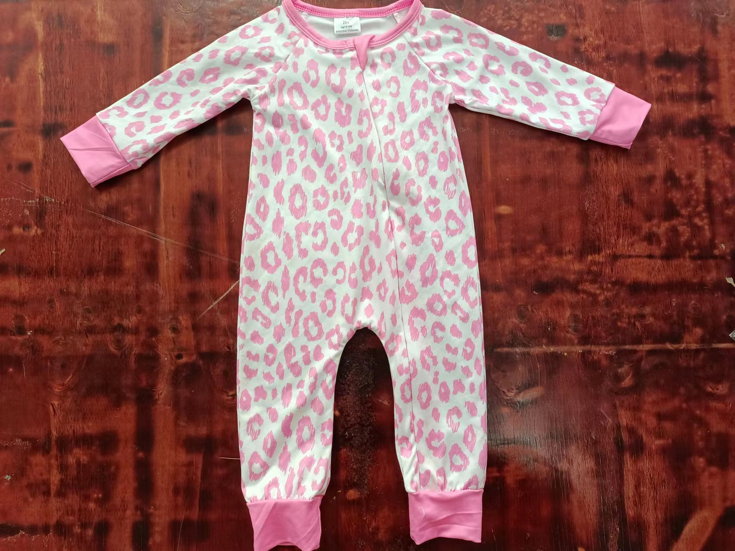 Baby Infant Girls Pink Leopard Zip Long Sleeve Rompers preorder(moq 5)