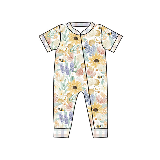 Baby Infant Girls Spring Bee Flowers Short Sleeve Rompers preorder(moq 5)