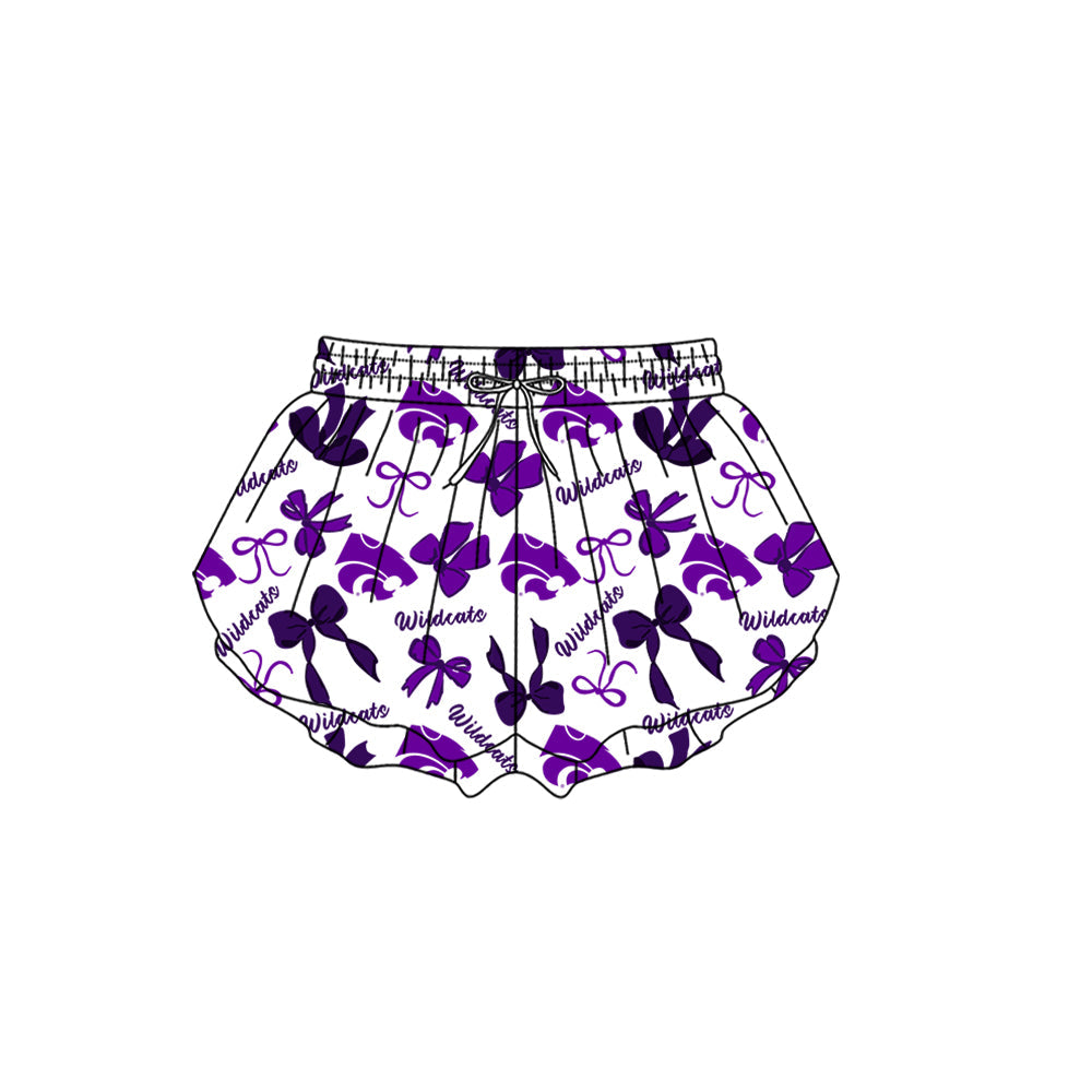 Preorder (moq 5)Baby Girls Wildcats Bows Team Ruffle Shorts Bottom