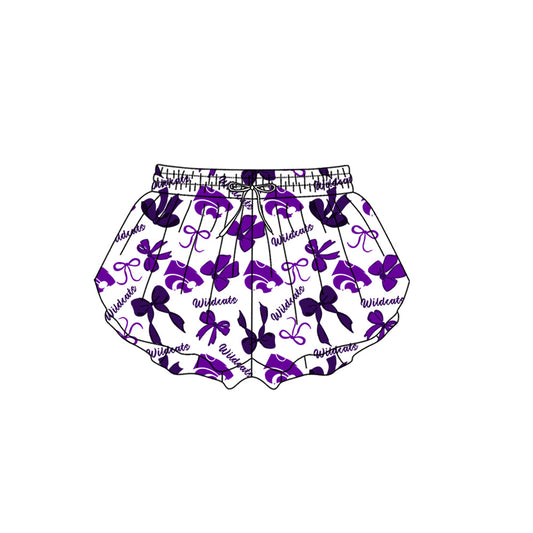Preorder (moq 5)Baby Girls Wildcats Bows Team Ruffle Shorts Bottom