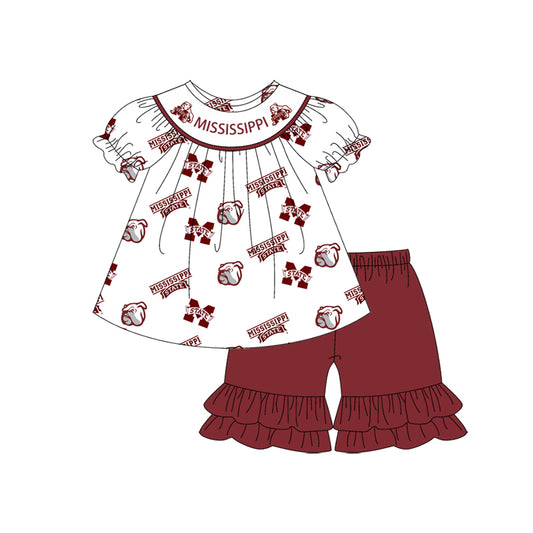 Preorder (moq 5)Baby Girls M-State Team Tunic Top Ruffle Shorts Clothes Sets