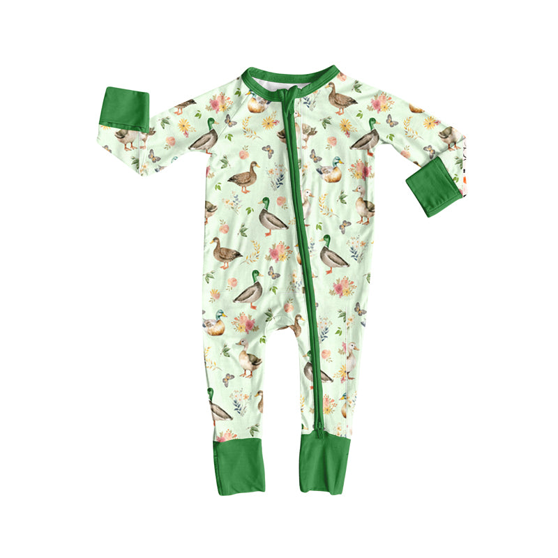 Preorder(moq 5)Baby Infant Mallard Ducks Green Zipper Footie Rompers