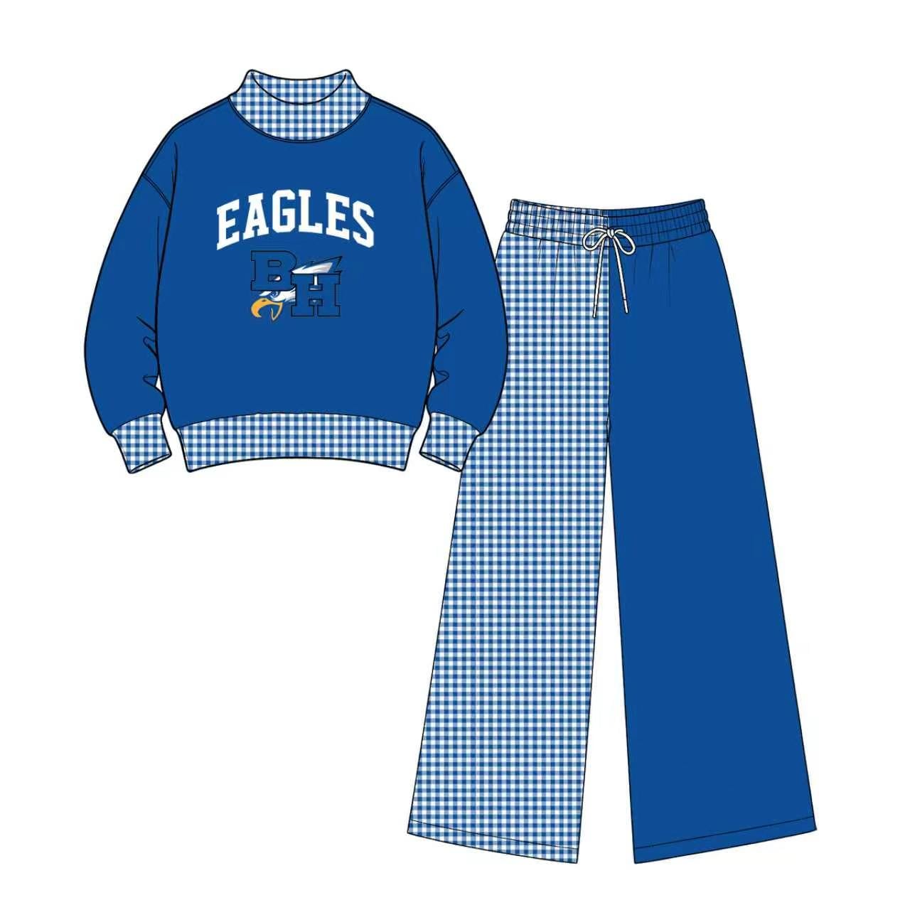 Preorder(moq 5)Baby Girls Long Sleeve BH Eagles Top Wide Pants Team Clothes Sets
