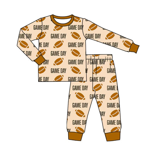 Preorder (moq 20)Baby Boys Bamboo Game Day Footballs Team Pajamas Set