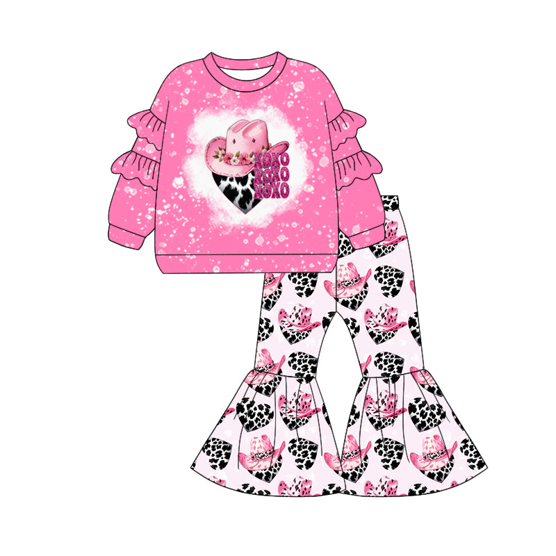 Baby Girls Valentines Western Hearts XOXO Top Bell Pants Clothes Sets preorder(MOQ 5)