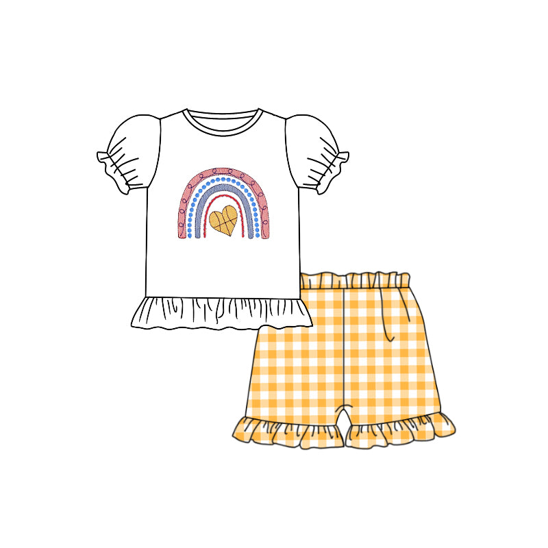 Baby Girls Rainbow Basketball Tee Top Ruffle Shorts Clothes Sets preorder(moq 5)