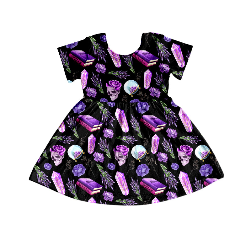 Preorder (moq 5)Baby Girls Halloween Ghost Flowers Twirl Knee Length Dresses