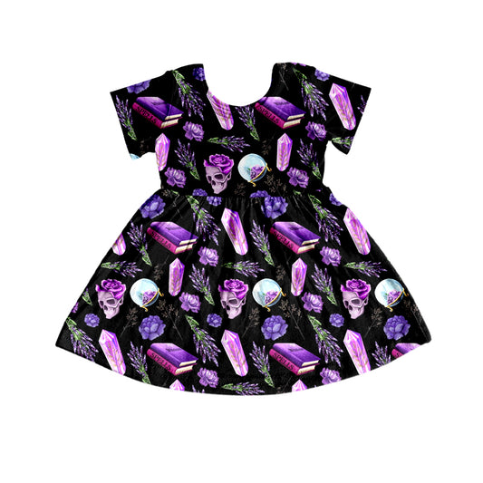Preorder (moq 5)Baby Girls Halloween Ghost Flowers Twirl Knee Length Dresses