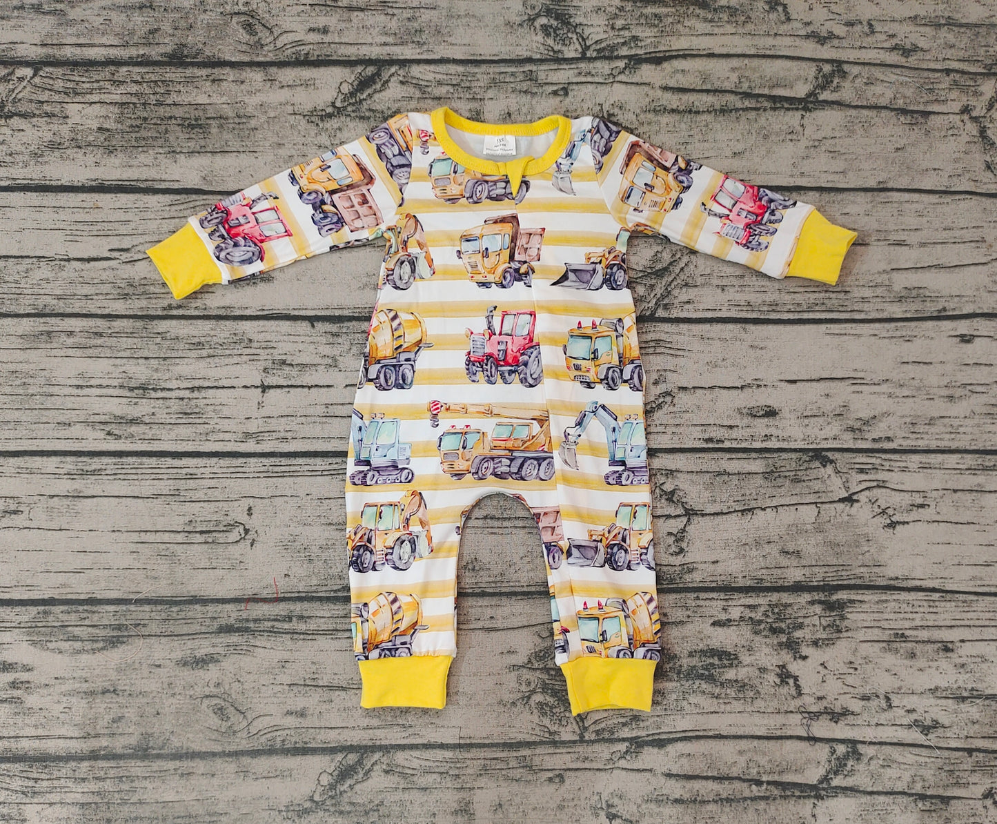 Construction Baby Boys Stripes Zip Long Sleeve Rompers