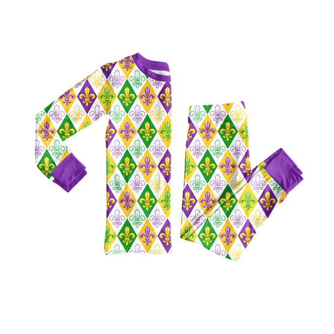 Preorder (moq 20)Baby Girls Bamboo Mardi Gras Anchors Checked Pajamas Sets