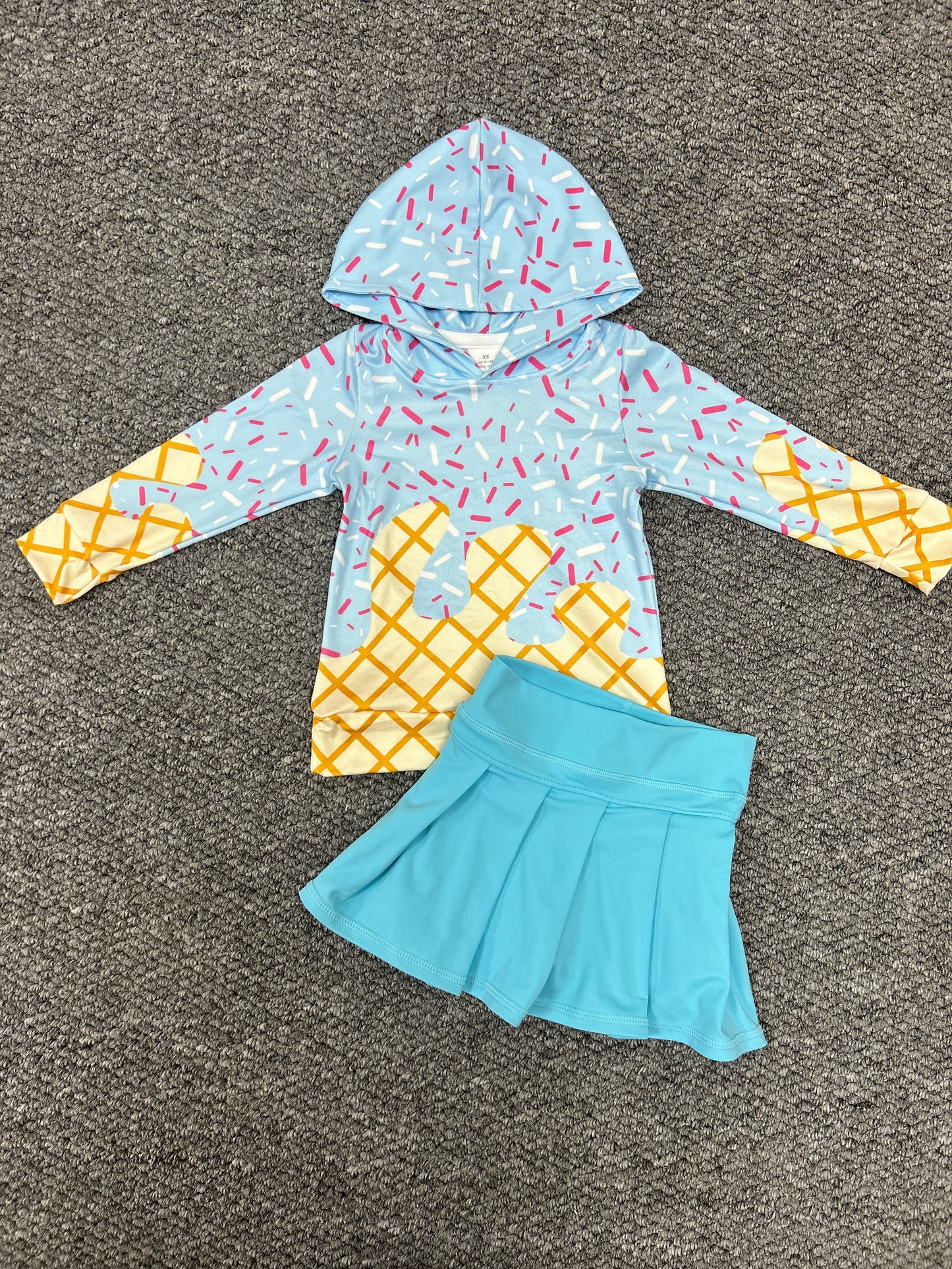 Baby Girls Light Blue Drip Hoodie Top Yoga Skort Team Sets