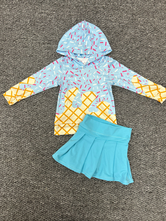 Baby Girls Light Blue Drip Hoodie Top Yoga Skort Team Sets