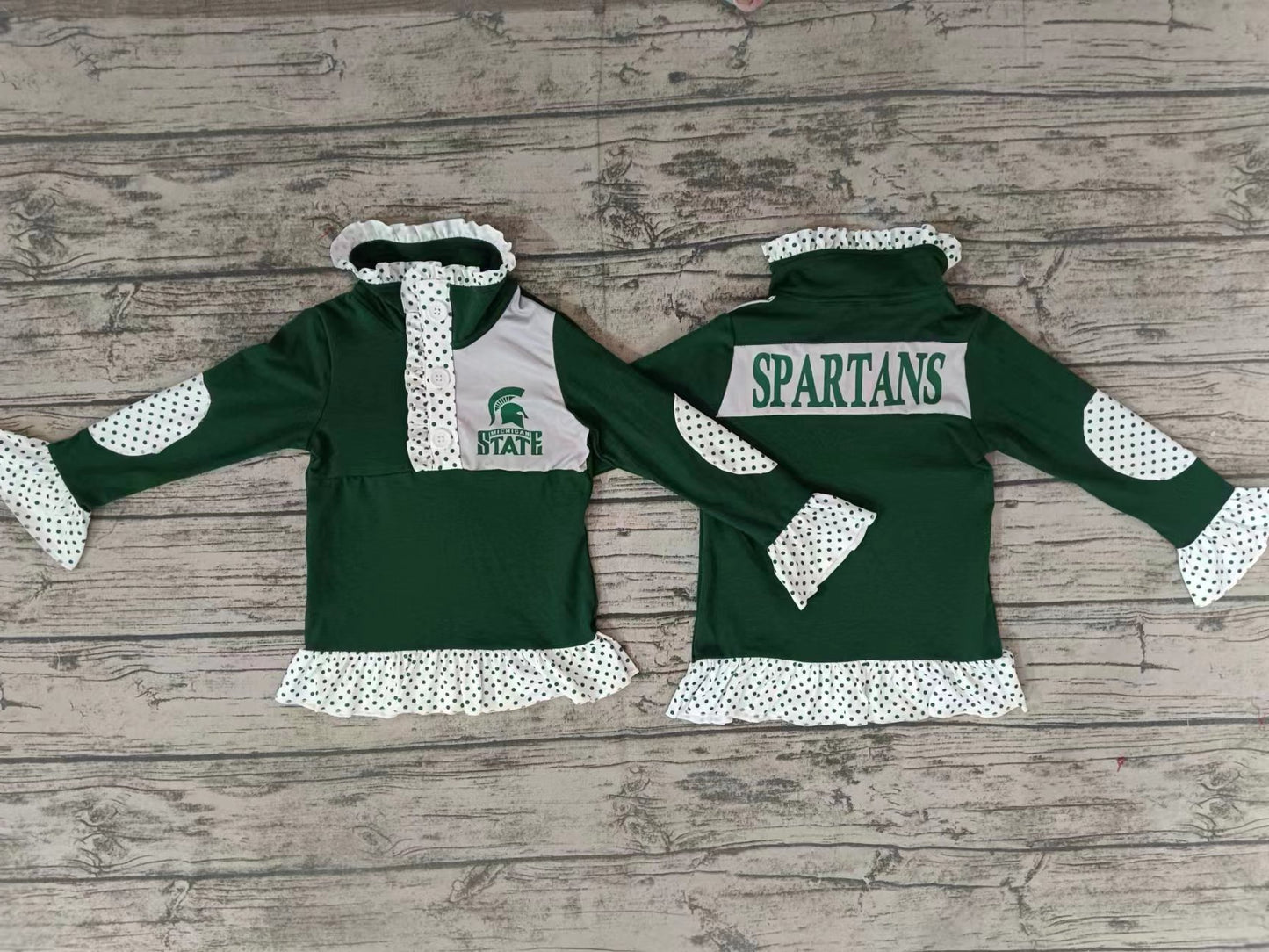 Baby Girls Green Team Long Sleeve Pullovers Tops preorder(moq 5)