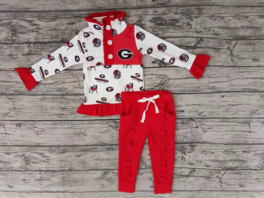 Baby Girls Dogs Red Teams Pullovers Shirts Top Ruffle Pants Clothes Sets preorder(moq 5)