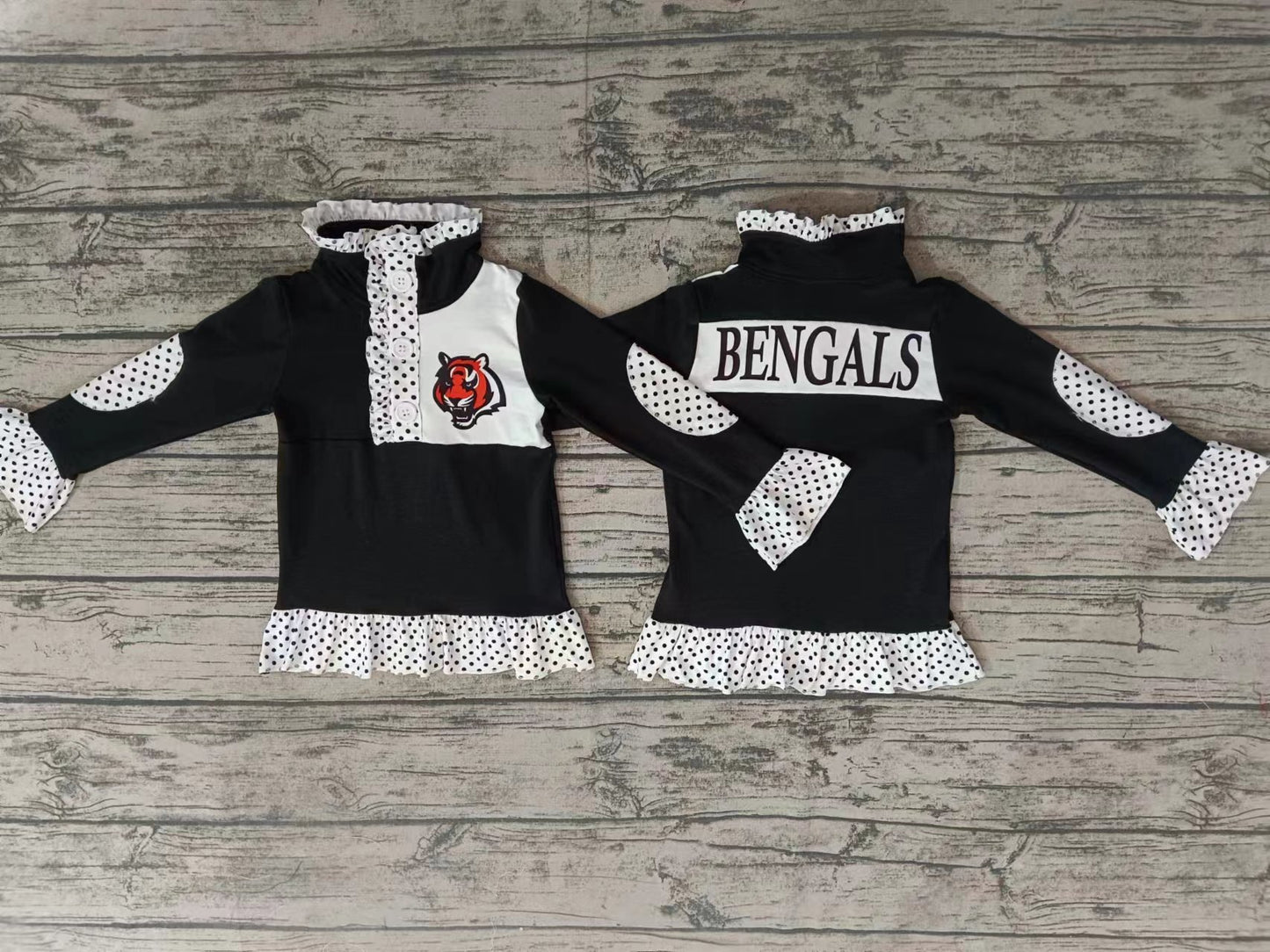 Baby Girls Black Team Long Sleeve Pullovers Tops preorder(moq 5)