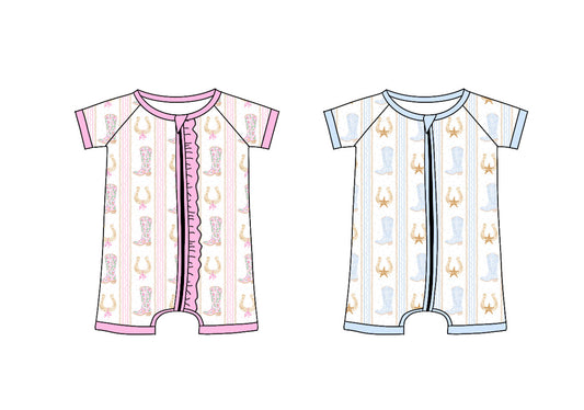 Preorder moq 5 Custom Baby Kids Short Sleeves Boots Stripe Zipper Rompers