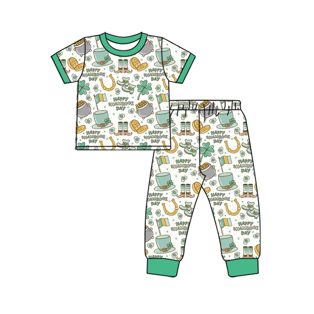 Baby Boys Happy Shamrock Day Shirt Top Pants Pajamas Sets preorder(MOQ 5)