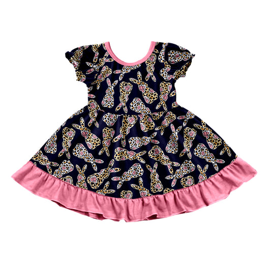 Baby Girls Easter Leopard Rabbits Twirl Dresses preorder(moq 5)